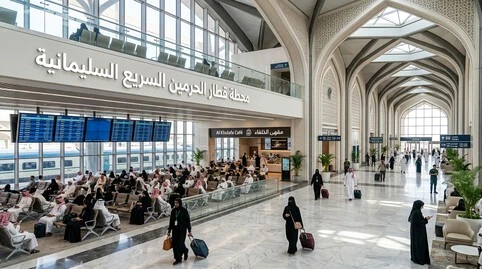 صالات الانتظار الحديثة داخل محطة قطار الحرمين السريع السليمانية في جدة