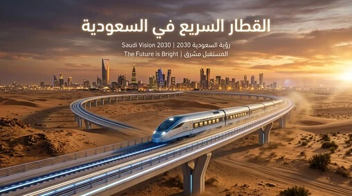 تصميم مستقبلي يوضح القطار السريع في السعودية ضمن مشاريع رؤية 2030 للنقل