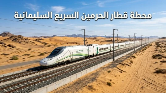 قطار الحرمين السريع ينطلق بسرعة عبر الصحراء السعودية من محطة السليمانية جدة