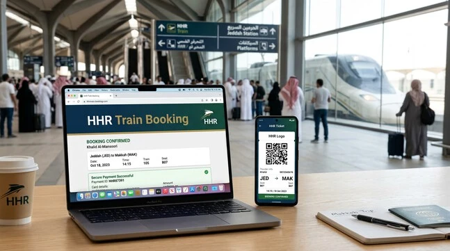 HHR Train online booking with QR ticket on mobile and laptop