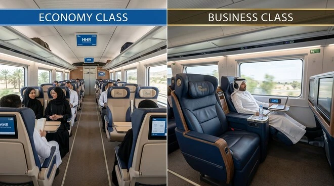 Comparison of Economy and Business Class during Haramain Train Booking
