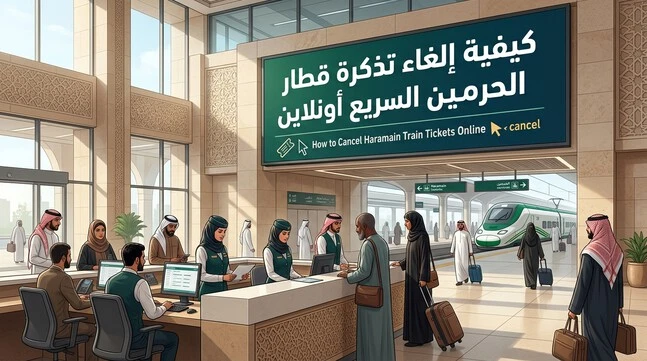 إلغاء تذكرة قطار الحرمين عبر الموقع الإلكتروني مع ظهور عبارة إلغاء تذكرة قطار الحرمين على الشاشة. كيفية إلغاء تذكرة قطار الحرمين السريع.