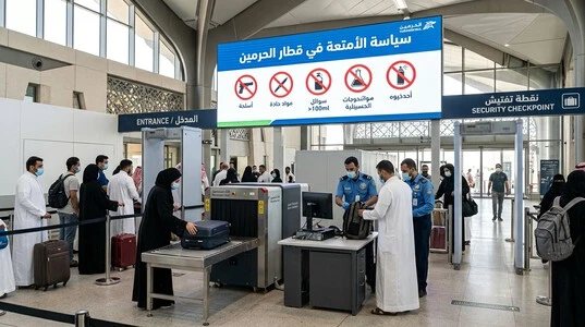 فحص أمتعة الركاب عبر أجهزة الأشعة وفق تعليمات سياسة الأمتعة في قطار الحرمين