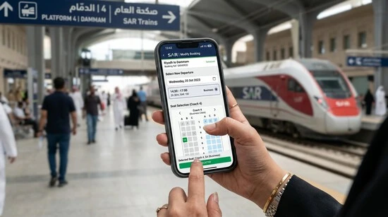 استخدام تطبيق الهاتف لتعديل حجز قطار الحرمين واختيار موعد جديد للرحلة