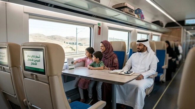 أطفال وعائلات يستمتعون برحلة مريحة داخل قطار الحرمين السريع